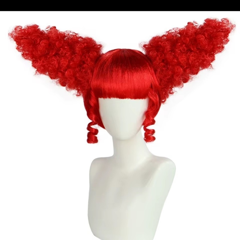 Red Queen of Hearts Costume Wig Heart Shaped Synthetic Hair Cosplay Halloween